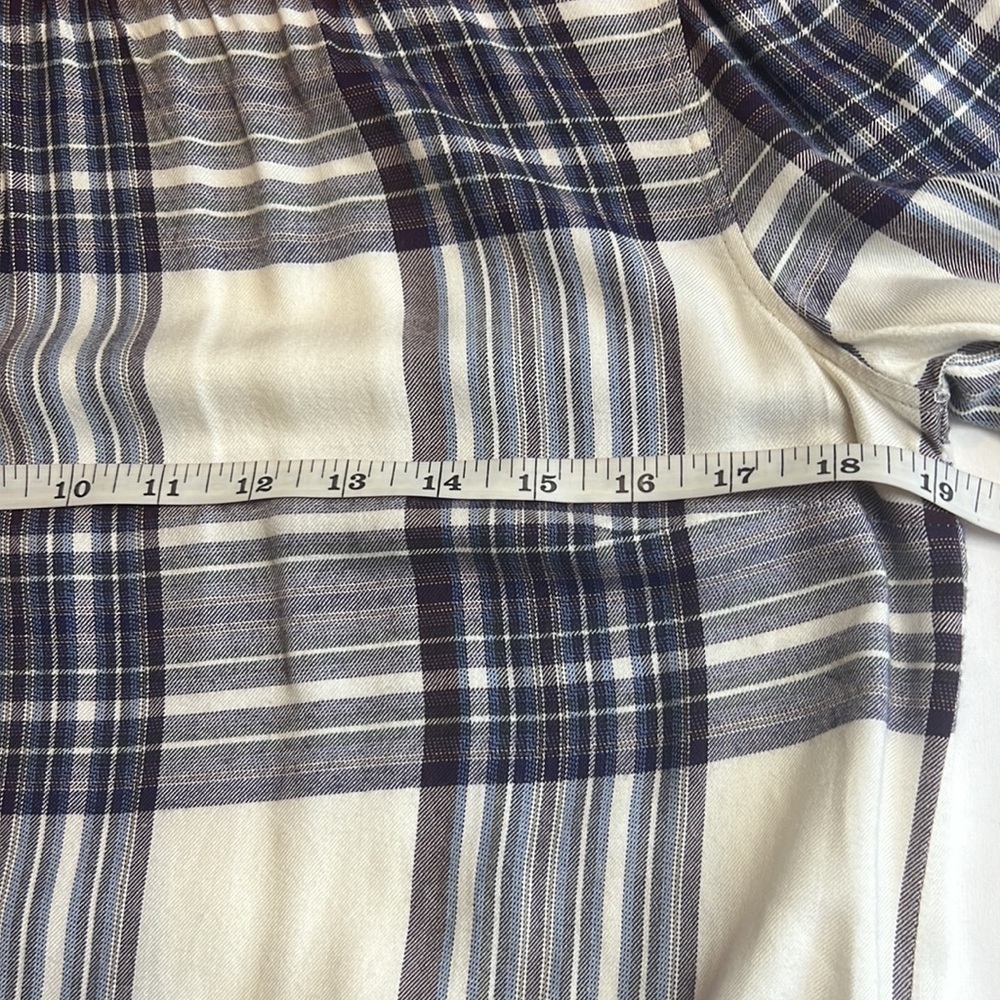 Anthropologie Cloth & Stone XS Glacier Plaid Blouse White Blue Check - Picture 7 of 9
